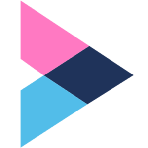 Abstract geometric logo featuring pink, light blue, and navy diamonds arranged in a diamond pattern.